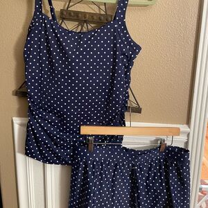 Talbots Navy with White Polka Dots Two Piece Swim Suit Size U.S. 16